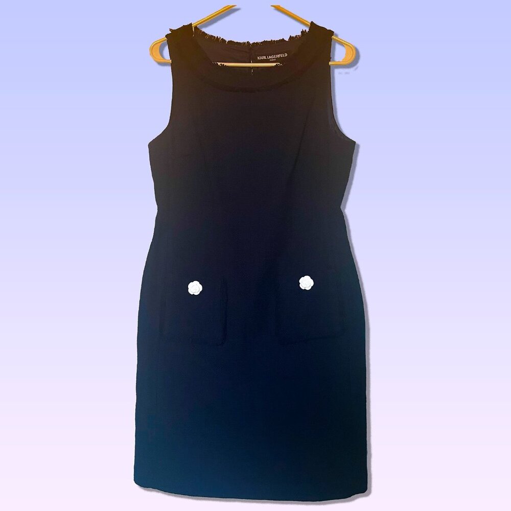 Tweed Pocket Navy Blue Dress - Picture 3 of 9